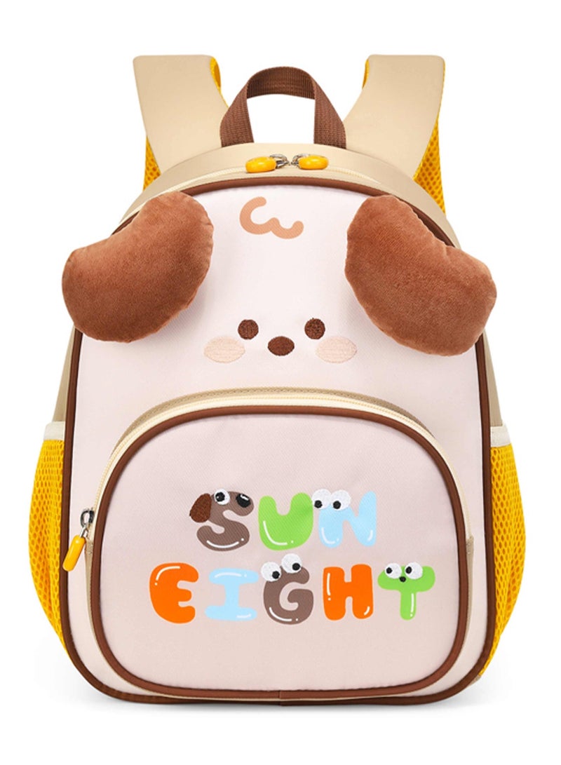 SUN EIGHT Children’s Backpack Water Resistant Light Weight Cute Puppy Cartoon Bag for Preschool Girls and Boys, SE22207, Khaki - Image 3